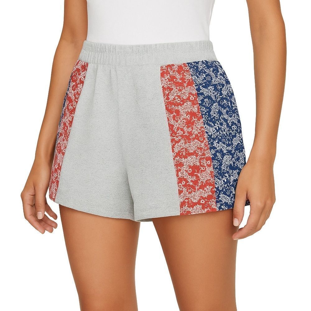 BCBGMaxAzria Womens Ella Cobalt Blue Gray Red Print Boxing Shorts M